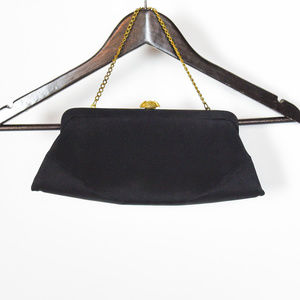 Vintage 1950s Black Evening Clutch Purse